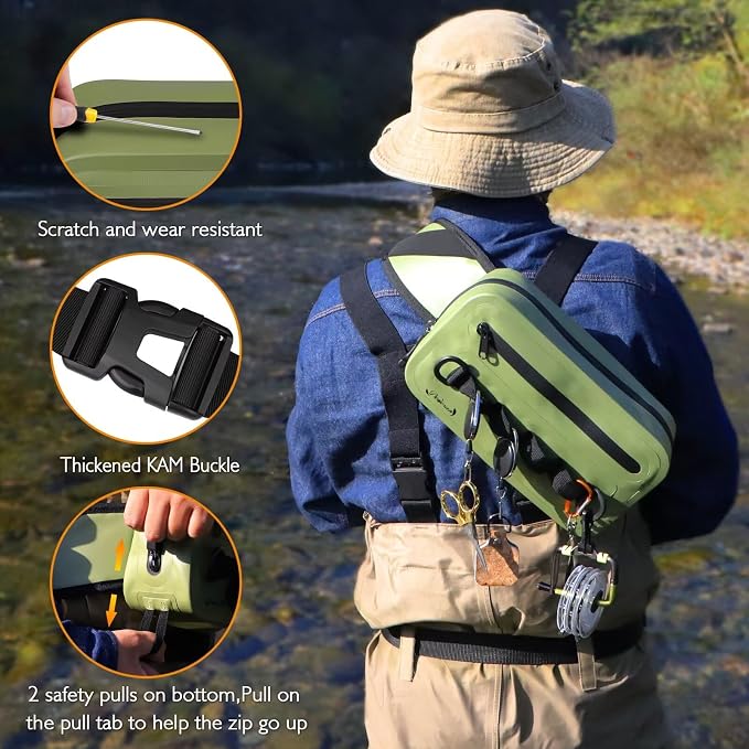 Dovesun Waterproof Fishing Fanny Pack for Men 3.3L Fly Fishing Bag Chest Pack with Airtight Zipper
