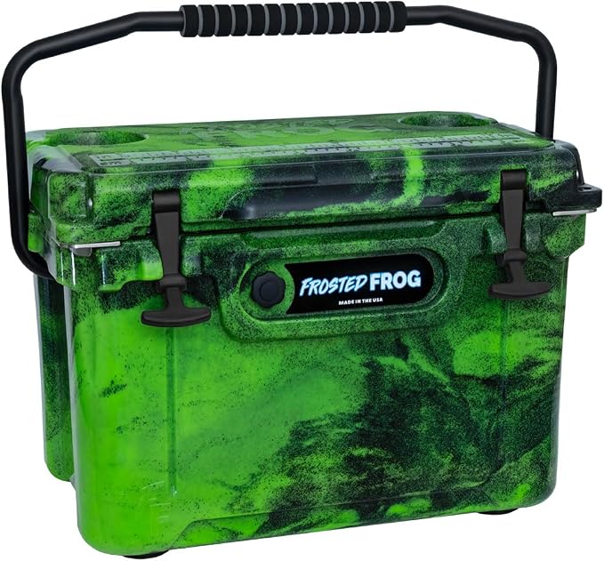 USA Made Frosted Frog Camo 20 Quart Ice Chest Heavy Duty High Performance Roto-Molded Commercial Grade Insulated Cooler