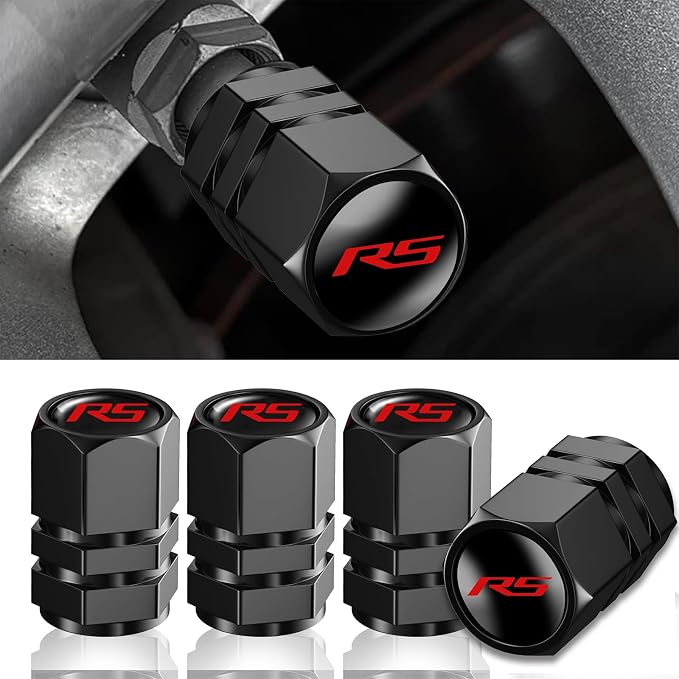 Aluminum 4pcs for Camaro RS Tire Valve Stem caps Cover Set Compatible with Camaro RS Car Accessories Decor.(Black-for-R-S)