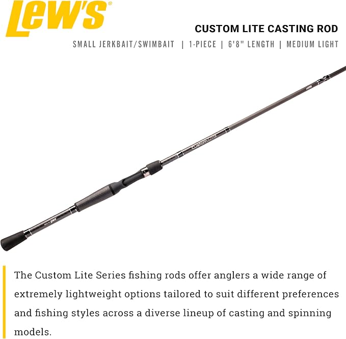 Lew's Custom Lite Casting Fishing Rod, HM85 Graphite Rod, Stainless Steel Guides with Titanium Oxide Inserts, Split-Grip Handle, Black