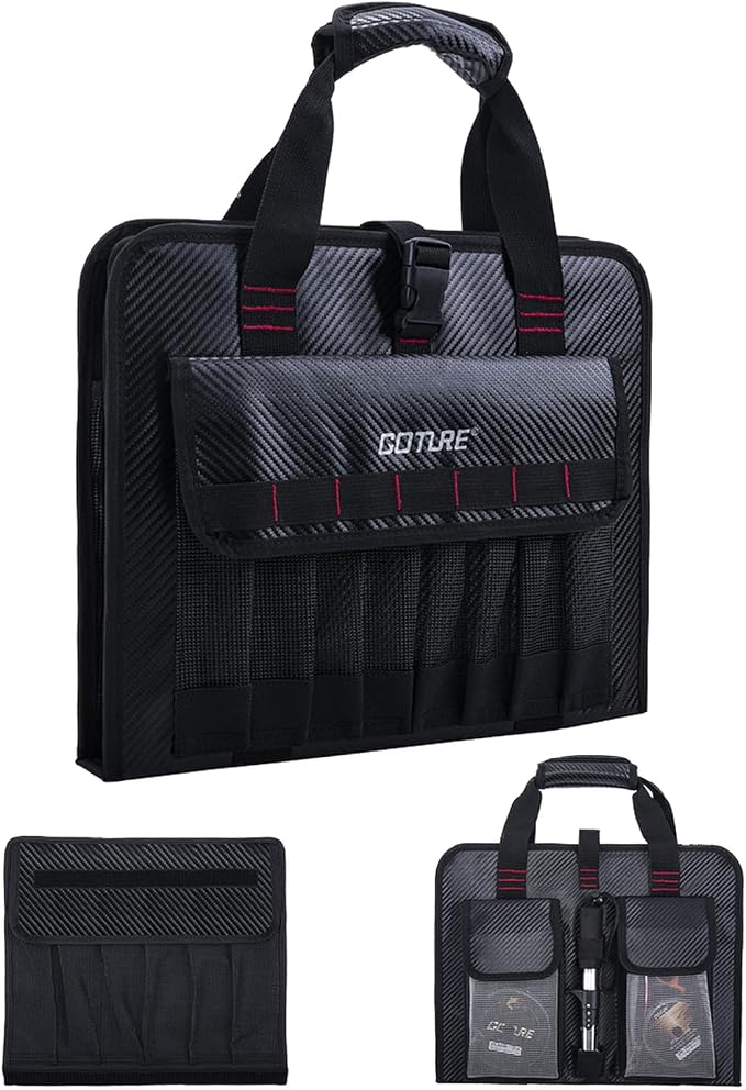 Goture Fishing Jig Bag,34 Mesh Pockets Portable Water-Resistant 600D PU Fishinig Lure Bag Saltwater Freshwater,Detachable Compartment, Suitable For Vertical Jig Slow Pitch Jigging Bait Tackle Storage