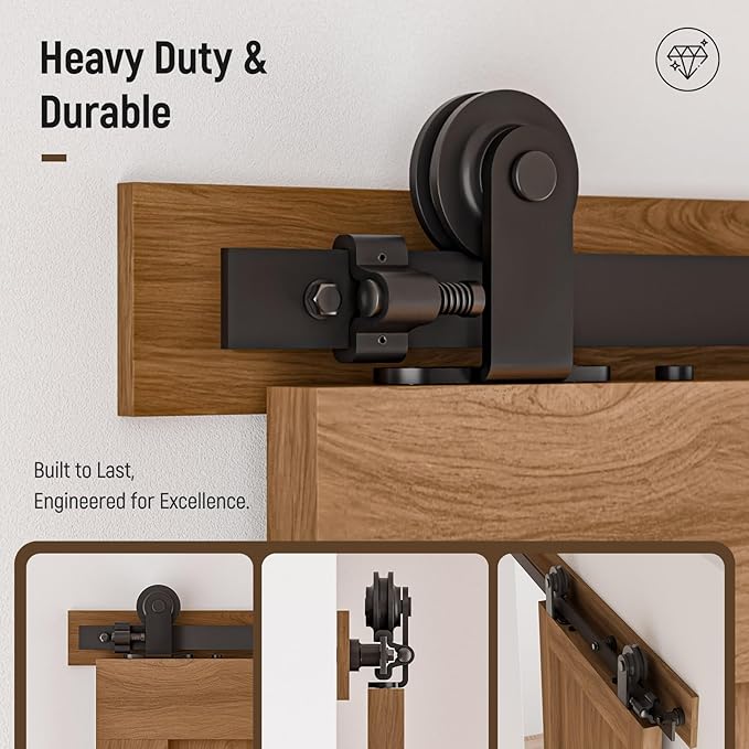 CCJH 16FT Sliding Barn Door Hardware Kit, Heavy Duty, Smoothly and Silently, Easy to Install, Fit 48" Width Double Door Panel, T-Shaped Style Black