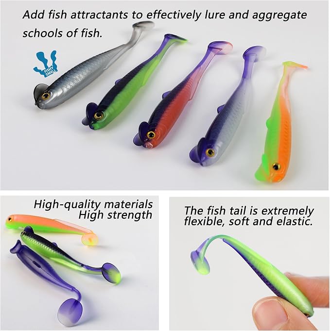 Fishing Soft Plastic Lures, Paddle Tail Swim Baits for Bass Fishing,Paddle Tail Swimbaits for for Bass Trout Walleye Lures, 30/50pcs Soft Plastic Baits with Box