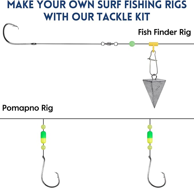 129pcs Surf Fishing Tackle Kit Fish Finder Rig Surf Fishing Rigs Include Pyramid Sinker Weights Sinker Slider Wire Leaders Hooks Swivels Beads Foam Floats Saltwater Fishing Accessories