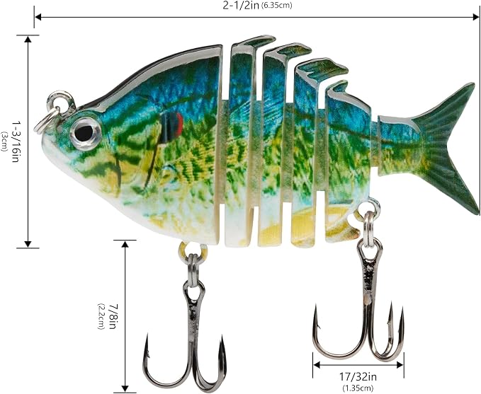 Bassdash SwimPanfish 0.34oz Hard Swimbaits Multi Jointed Topwater Trout Bass Fishing Crank Lure for Freshwater and Saltwater