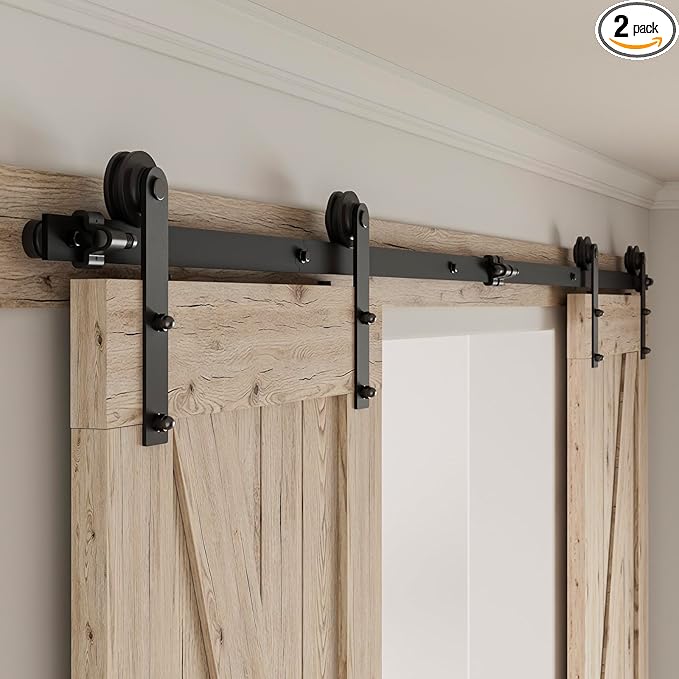 CCJH 20FT/236“ Sliding Barn Door Hardware Kit, Heavy Duty, Smoothly and Silently, Easy to Install, Fit 60" Width Double Door Panel, I Shaped Hangers Black