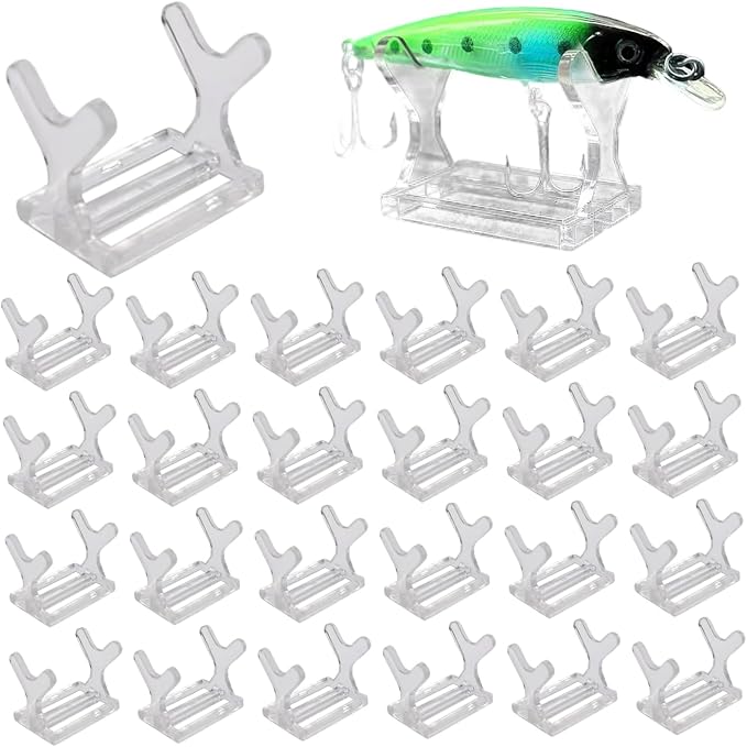 Fishing Lure Display Case, 25Pcs Clear Fishing Lure Display Stand, Decorative Bait Showing Stand Shelf Holder for Store, 1.8x1.2x1.5in.