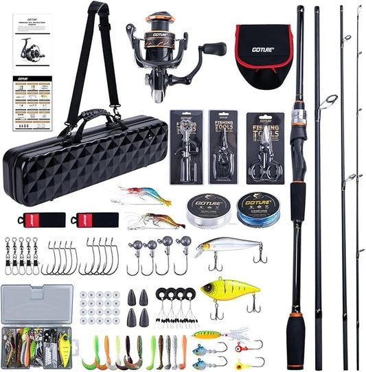 Goture Spinning Fishing Rod & Reel Combo with Carrier Bag,6.6-9FT,Spin Reels, Lures Kit, Pliers, Braided Line, Fish Gripper, Carbon Fiber Freshwater Fishing Rod Full Kit for Starter