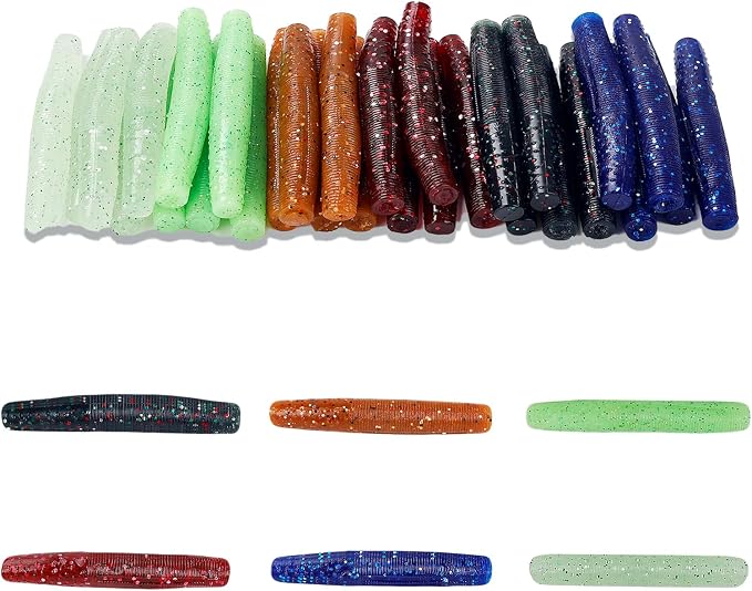 Soft Plastic Worms for Bass Fishing - Salted Soft Plastic Fishing Lures with Hook Slot 2.6in Saltwater Freshwater Bass Baits FS/RE-11