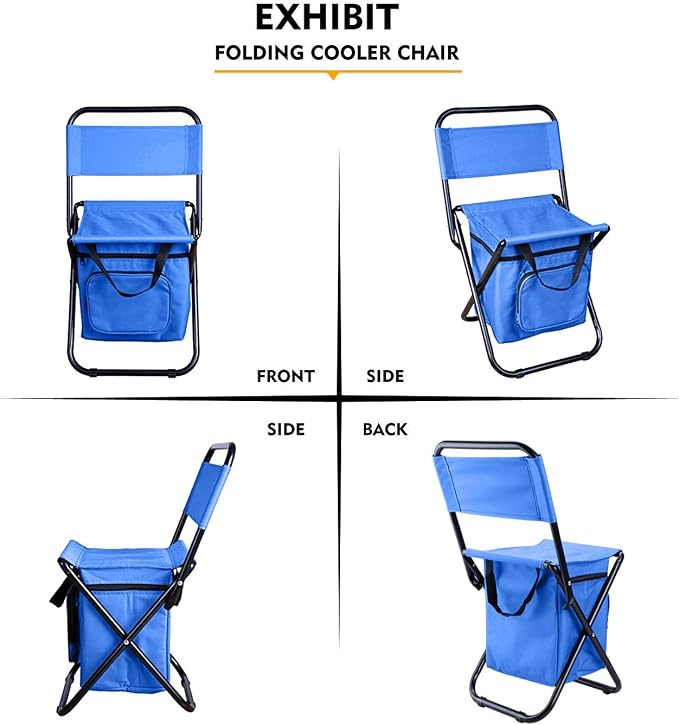 LEADALLWAY Fishing Chair with Cooler Bag Compact Fishing Stool Foldable Small Hunting Chair 12.2" Seat Depth,12.6" Seat Width