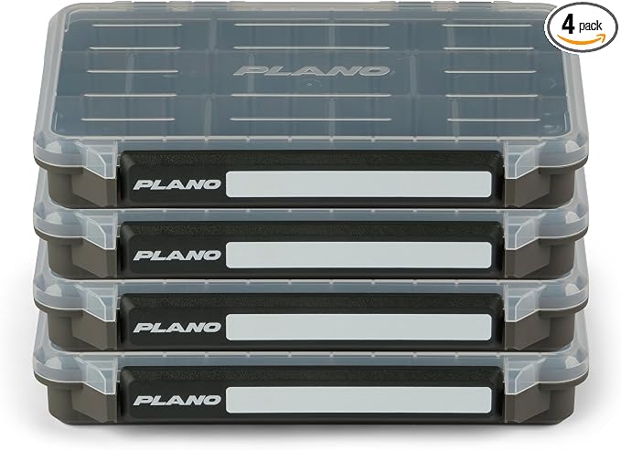 Plano StowAway 3600 Stow Tackle Box with Corrosion-Preventive Rustricor, 4-Pack, Single Latch Design, Transparent DuraView Lid, Stackable Storage for Fishing Bait, Lures and Gear