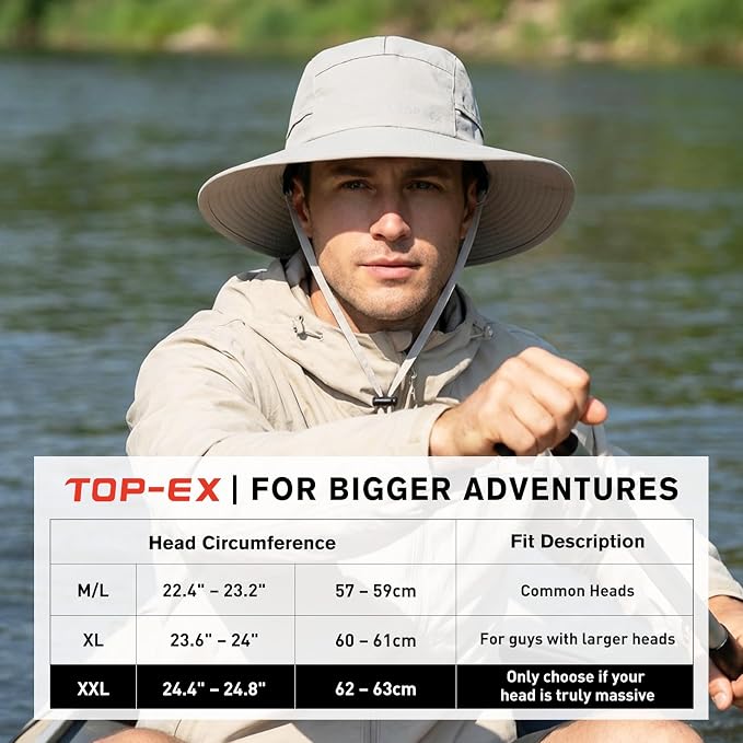TOP-EX XL/XXL Waterproof Mens Sun Hat Wide Brim UPF 50+ Bucket Hat for Women Sun Protection Outdoor Hiking