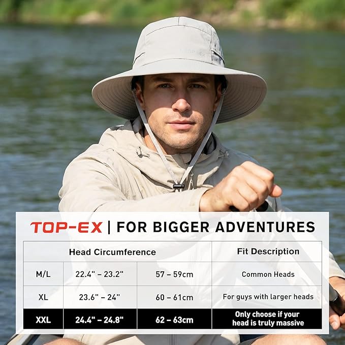 TOP-EX XL/XXL Waterproof Mens Sun Hat Wide Brim UPF 50+ Bucket Hat for Women Sun Protection Outdoor Hiking