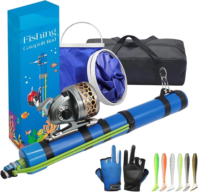 Catapult Fishing Rod for Kids, 2026 Upgrade Compact Slingshot Fishing Reel, Portable Fishing Pole for Adult, Freshwater and Saltwater Fishing Lures for Outdoor Hunting and Traveling