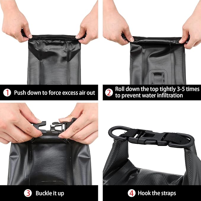 Boat First Aid Kit Waterproof, WELL-STRONG Marine Emergency Kit with Roll Top Dry Bag for Boating Fishing Kayaking – Water-Resistant Contents for Camping & Beach（Black）