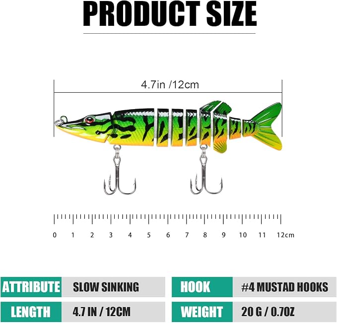 TRUSCEND Swimmax Easy Catch Fishing Lures with BKK Hooks, Wiggling, Vibrating, Rattling and Gurgling for More Bite, Heavy-Duty Dyneema Fiber Jointed Swimbaits for Bass, Trout, Walleye, Crappie, Pike