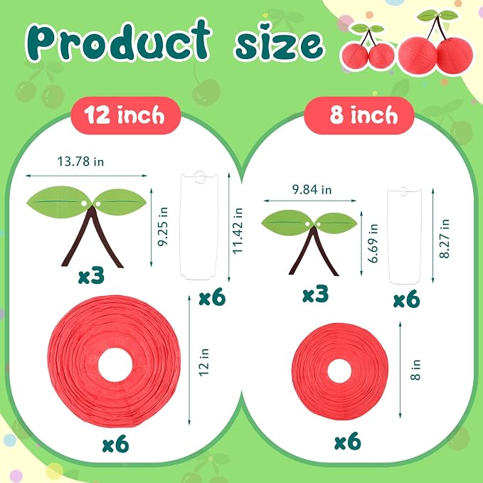 Hortsun 12 Pcs Paper Hanging Lanterns Birthday Decorations 12 Inch, 8 Inch Hanging Paper Lanterns for Party Decoration Supplies (Cherry)
