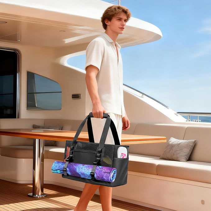 Yarwo Boat Gear Tote Bag, 35.5L Waterproof Boat Accessories Organizer with Marine-grade Coated Mesh and Wet Dry Pockets