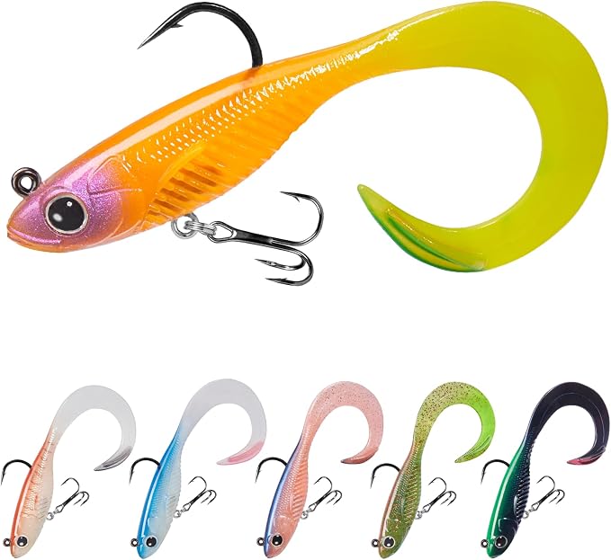 TRUSCEND Duramax Pre-Rigged Fishing Lures with BKK Jig Hooks, 10X Tear-Resistant TPE Soft Swimbaits for Bass Striper Trout Crappie Walleye Grouper, Lifelike Fishing Baits for Saltwater and Freshwater