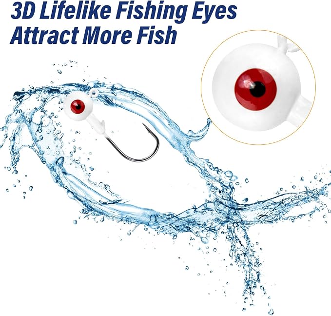 Alwonder 10-Pack Round Fishing Jig Heads, Bass Ball Jigs Hooks 3D Eyes High Carbon Steel 1/8-1/2OZ Pompano Jig Head Saltwater Freshwater Jigs Heads for Fishing Pompano Bass Trout Walleye Striper