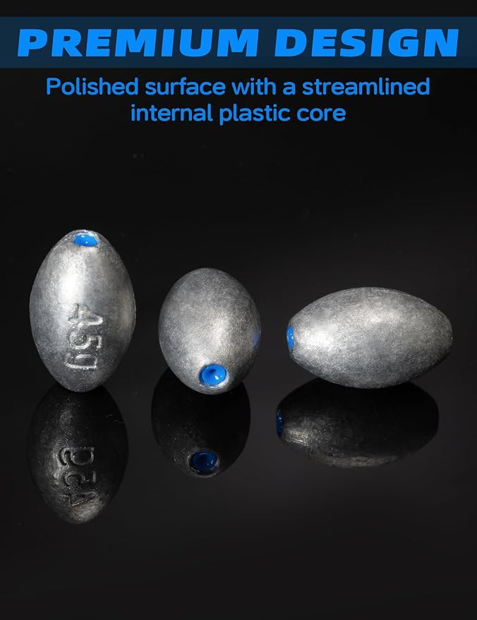 BLUEWING Egg Sinkers Fishing Weights Oval Shaped Fishing Sinkers Lead Fishing Sinker for Saltwater Fishing，1/8 oz to 7 oz