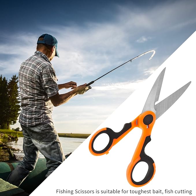 Honoson 2 Pcs 5.7" Fishing Scissors Braided Line Cutters Fishing Heavy Duty 3cr13 Non Slip Serrated Edge Scissors Saltwater Freshwater Braid Multi Function Snips for Trimming (Orange)
