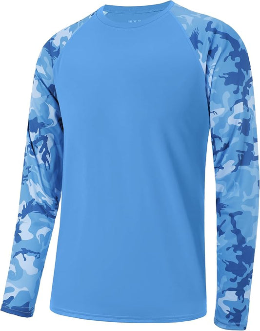 FISHEAL Men's Long Sleeve Fishing Shirts, UPF 50+ Camo Sun Protection Rash Guard, UV Shirt for Swimming Hunting Outdoor