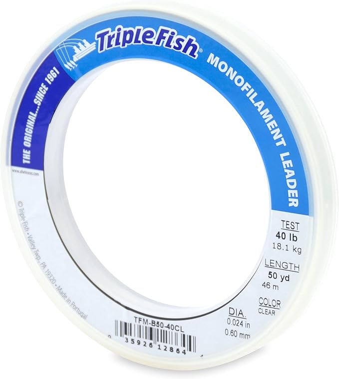Triple Fish Monofilament Fishing Leader - Clear, Camo Strong Tough Leader Material for Big Game Fishing, Up to 400lb Test