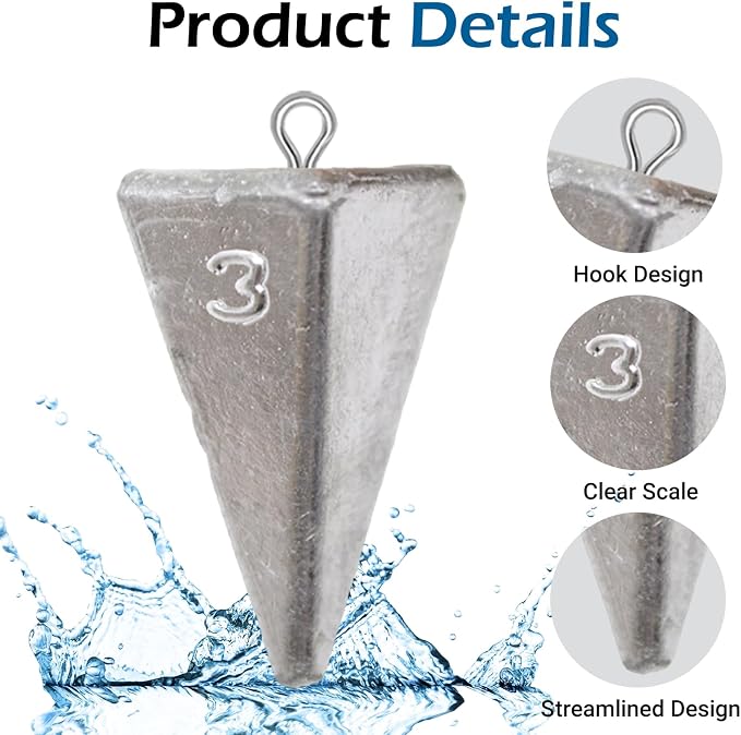 Pyramid Sinkers Assorted Weights 2oz 3oz 4oz, Lead Surf Fishing Sinkers for Saltwater Beach Bottom Fishing (5-8 Pack)