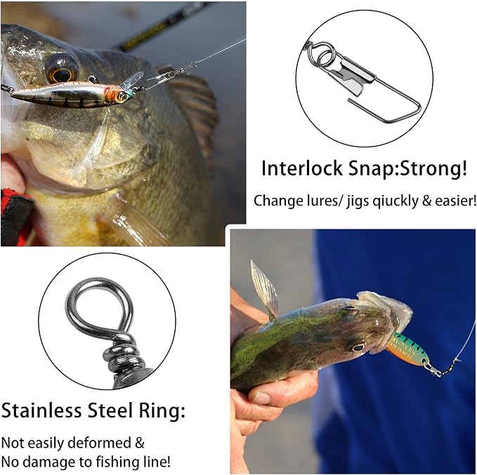 Barrel Swivel Snaps,50/100pcs Fishing Swivel Safety Snaps Stainless Steel Copper Swivel Fishing Multiple Size Black/Gold Fishing Swivel Snaps for Saltwater Freshwater