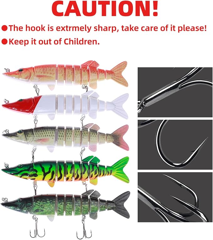 Bass Fishing Lures, Jointed Swimbait Glide Bait for Bass, Trout & Pike – Lifelike Fishing Lure with 3D Eyes, Built-in Rattle Chamber, Triple Hook – Realistic Fishing Lures for Freshwater & Saltwater