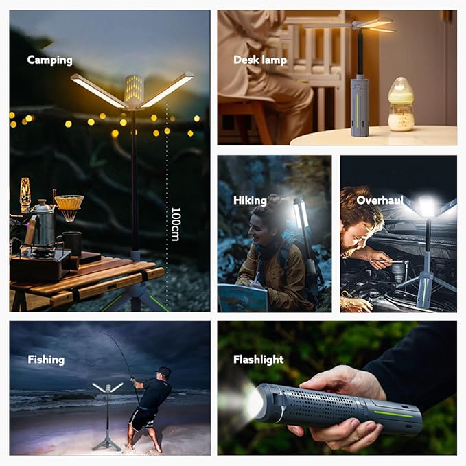 Folding Outdoor Lighting Night Fishing Lamp with 8000mAh Battery Suitable for Camping Trips Emergencies Night Use LED Flame Effect Lamps