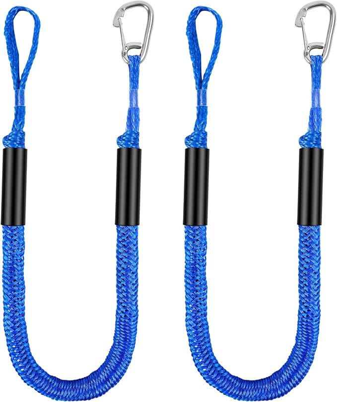4-5.5ft, Bungee Dock Line with Stainless Steel Clip Safe Boat Rope Mooring String with Foam Float for Pontoon, Boat Accessories, Sea Doo,2 Pack(Blue)