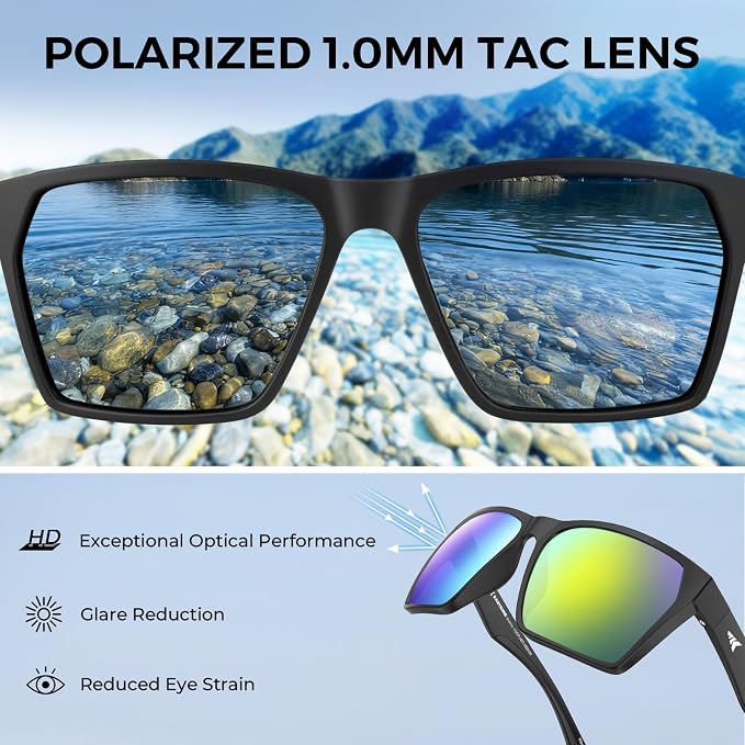 KastKing Beartrap Polarized Sports Fishing Sunglasses, With PuriVex Protective Lens Coating, Square Frame Design, Men Women
