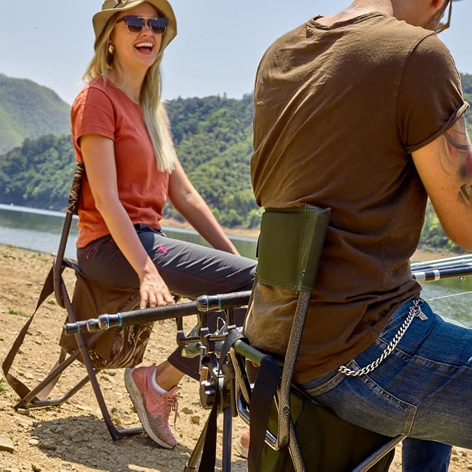 PORTAL Folding Seat, Lightweight Backrest Stool Hunting Fishing Chair with Storage Pocket for Camping, Hiking, Beach, Picnic, Support Up to 225 lbs, Camouflage