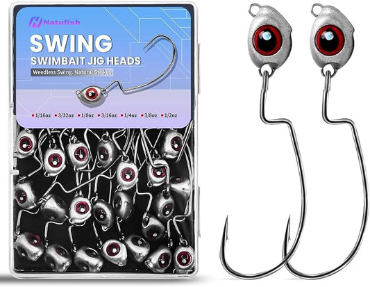 30PCS Swimbait Jig Head Pro Pack, Versatile Ned Rig & Texas Rig Weighted Hooks with Multiple Sizes (1/16 3/32 1/8 3/16 1/4 3/8 1/2oz) for Bass