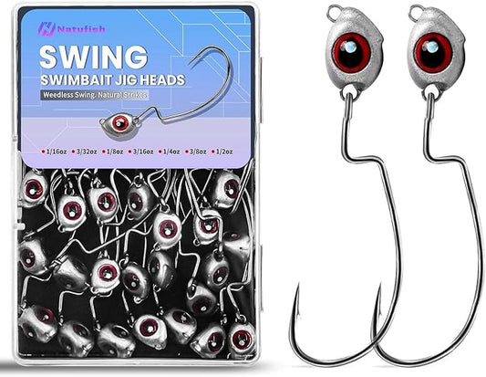 30PCS Swimbait Jig Head Pro Pack, Versatile Ned Rig & Texas Rig Weighted Hooks with Multiple Sizes (1/16 3/32 1/8 3/16 1/4 3/8 1/2oz) for Bass