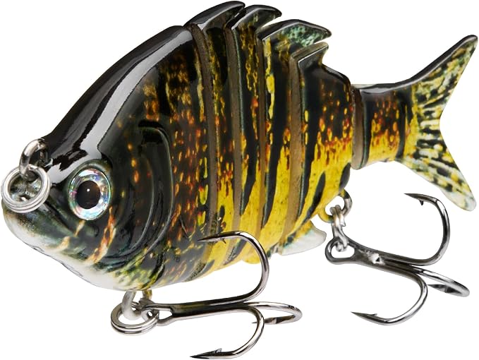Bassdash SwimPanfish 2.5”/0.34oz Hard Bluegill Swimbaits Multi Jointed Topwater Trout Bass Fishing Crank Lure,Pack of 4