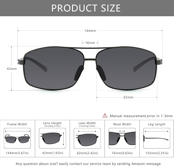SUNGAIT Ultra Lightweight Rectangular Polarized Sunglasses Men UV400 Protection