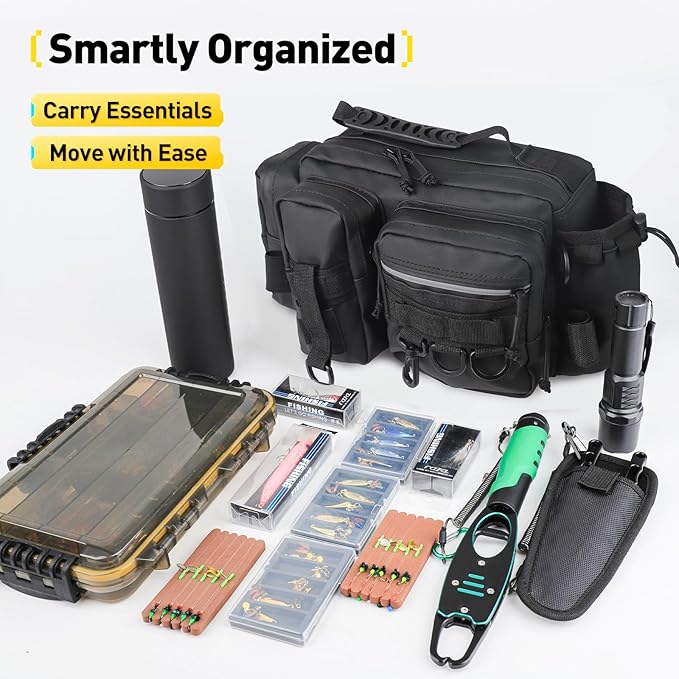 Multi - Carry Fishing Fanny Pack - Rod - Holding, Water - Repellent, Large Capacity for Bass Angling