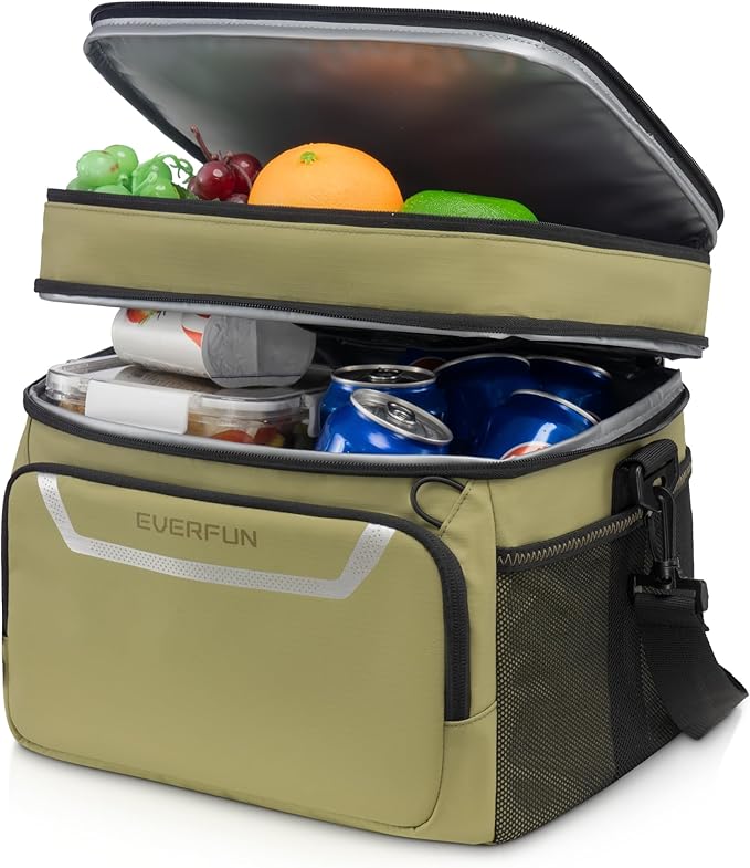 EVERFUN Small Compact Cooler Bag 24/48 Can Insulated Lunch Box Double Deck Soft Leak-Proof Waterproof Collapsible Ice Chest for Men Women Work Travel Car Trip Picnic Beach