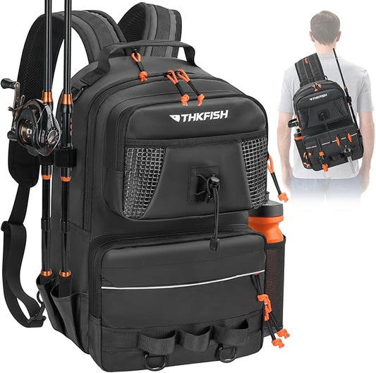 THKFISH Waterproof Fishing Backpack with Rod Holder, 20L Lightweight Fishing Tackle Sling Bag Store Gear and Equipment