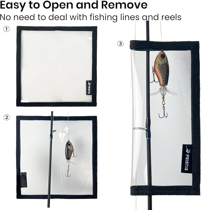 Pristis 4 Pack Fishing Lure Wraps, Clear Hook Cover Bait Keeper for Saltwater Freshwater, Durable PVC Tackle Storage Bag Kit with Hook & Loop Tape, 7.5''L Easy Open Organizer Protector Gear