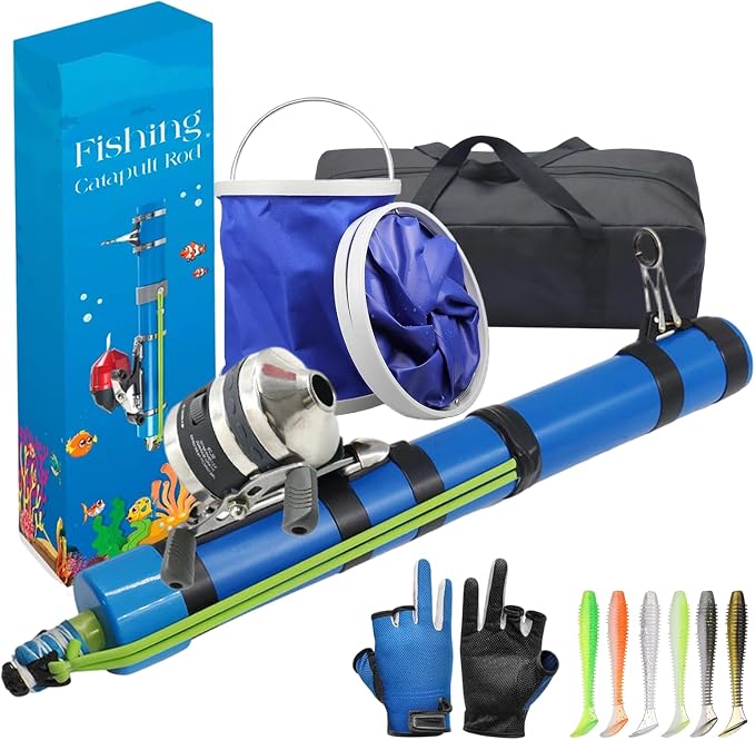 Catapult Fishing Rod for Kids, 2026 Upgrade Compact Slingshot Fishing Reel, Portable Fishing Pole for Adult, Freshwater and Saltwater Fishing Lures for Outdoor Hunting and Traveling
