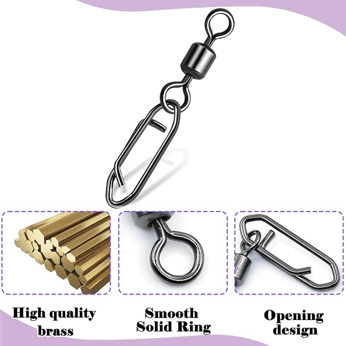 50Pcs High Strength Fishing Swivels | Ball Bearing Snap Swivels with Stainless Steel| Saltwater/Freshwater Quick-Change Snap Swivels for Catfishing Tackle,Lures