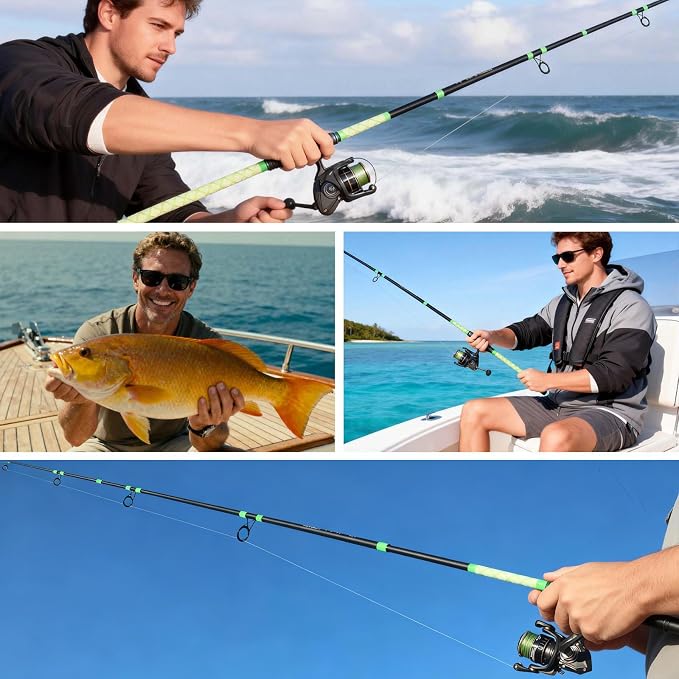 Surf Spinning Fishing Rod 9'/10'/11'/12', 3-Piece Carbon Fiber Saltwater Rod with 2 Tips, Lightweight High-Sensitivity Long-Cast Shore & Beach Casting Rod for Pier Surf Fishing