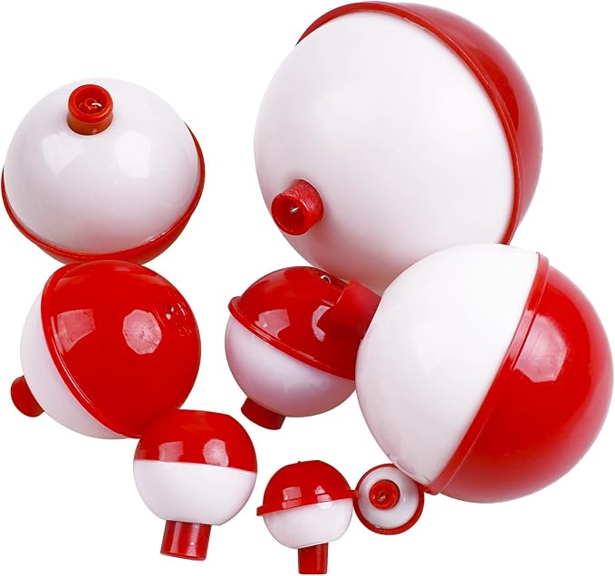 Fishing Bobbers Hard ABS Bobbers Snap-on Fishing Floats Push Button Round Buoy Float Bobbers for Crappie Panfish Walleyes Red and White 0.75"/1"/1.25"/1.5"/1.75"/2"/2.5"
