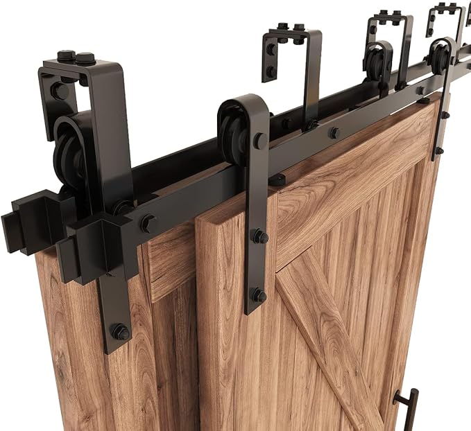 ZEKOO 4FT Double Track Bypass Sliding Barn Door Hardware Kit for 2 Doors, Bypass Barn Door Track Kit, Low Ceiling, Easy Install, J Shape Hanger, Fit 24" Wide Door Panel