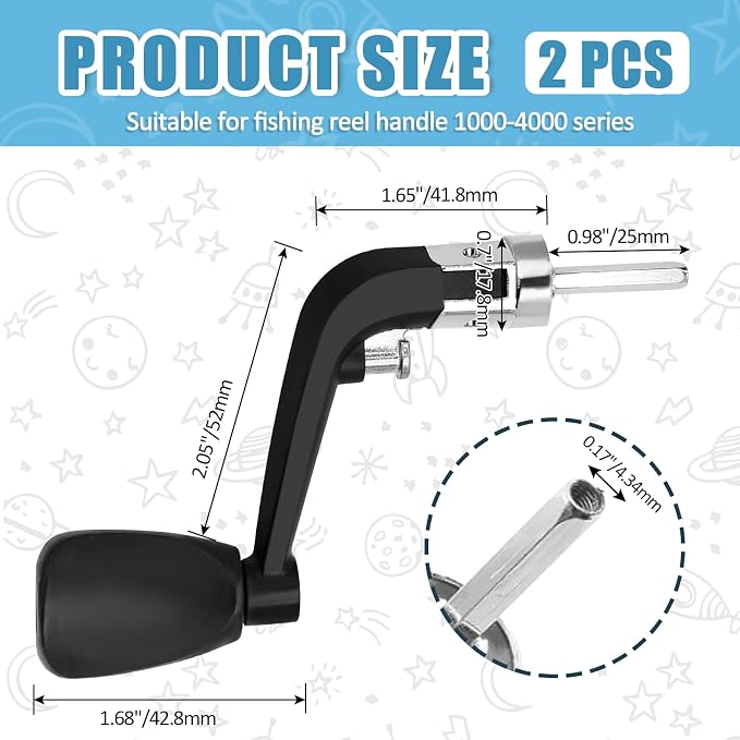 2PCS Fishing Handles Spinning Reel Knob Replacement, Rubber Handle Reel Handle Grips Fishing Reel Replacement for Fishing Reel