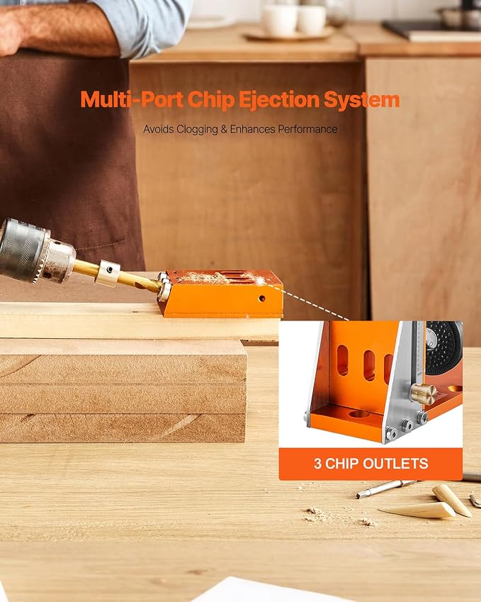 VEVOR Pocket Hole Jig Kit, Adjustable and Easy to Use Pocket Hole Jig System with Step Drills, Wrenches, Drill Stop Rings, Screws and Square Drive Bits, Dual Scale Marks, for DIY Carpentry Projects